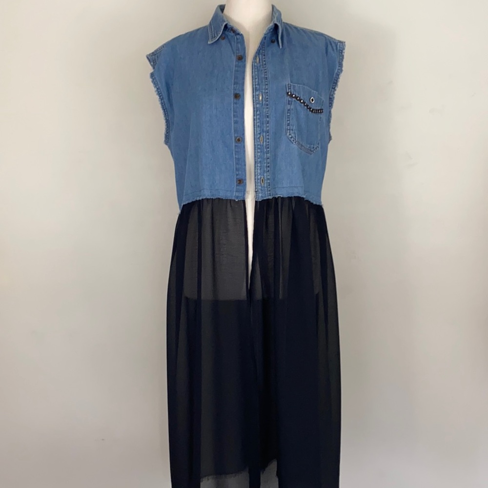 Custom upcycled chambray long “cardigan” Size M